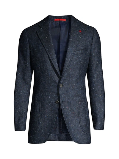 Shop Isaia Men's Classic-fit Donegal Wool & Silk Sportcoat In Navy