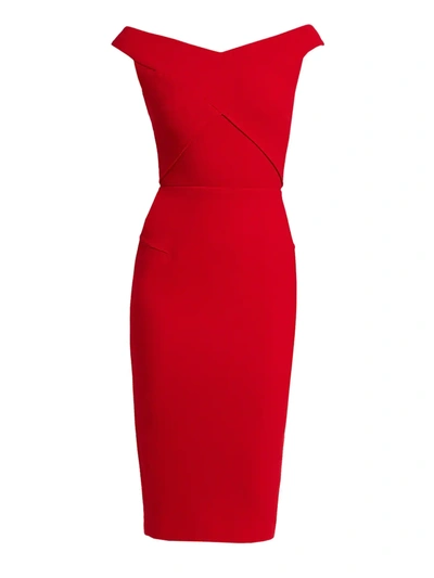 Shop Roland Mouret Women's Amarula Off-the-shoulder Wool Sheath Dress In Crimson