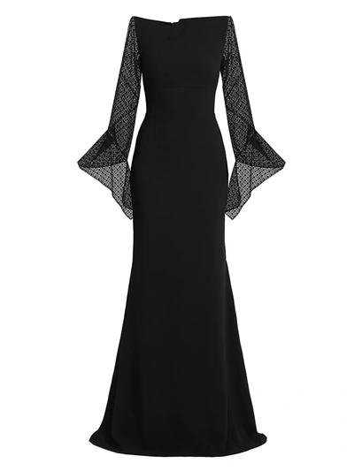 Shop Roland Mouret Women's Hafran Sheer-sleeve Gown Trumpet Gown In Black