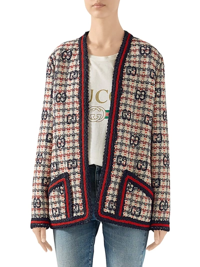 Shop Gucci Women's Gg Fancy Check Tweed Cardigan In Neutral