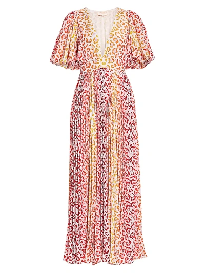 Shop Rococo Sand Avana Leopard Print Pleated Maxi Dress In Orange