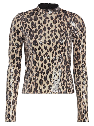 Shop A.l.c Marshall Sequin Leopard Print Mockneck Top In Brown Multi