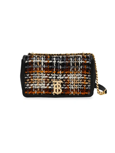 Shop Burberry Women's Small Lola Tb Tweed & Leather Shoulder Bag In Black