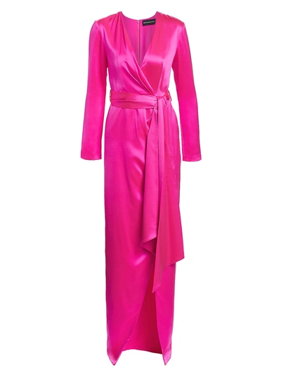 Shop Brandon Maxwell Women's Silk Satin Belted Wrap Gown In Electric Pink