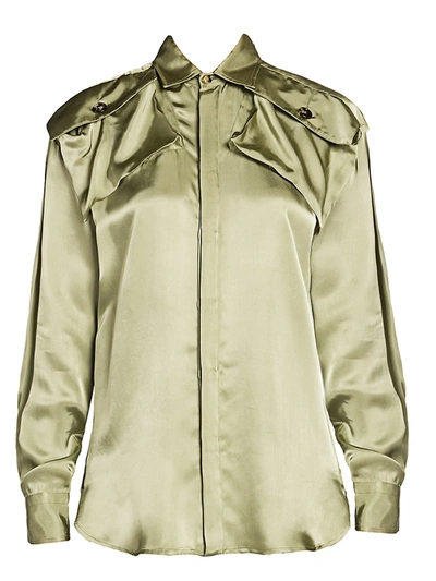 Shop Bottega Veneta Flap Pocket Twill Blouse In Sage