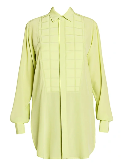 Shop Bottega Veneta Gridded-bib Silk Shirt In Acid Yellow