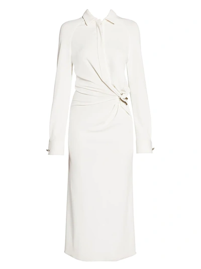 Shop Bottega Veneta Brooch Detail Shirt Dress In Optic White
