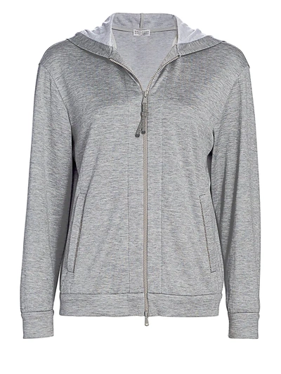 Shop Brunello Cucinelli Women's Silk-blend Jersey Track Jacket In Grey
