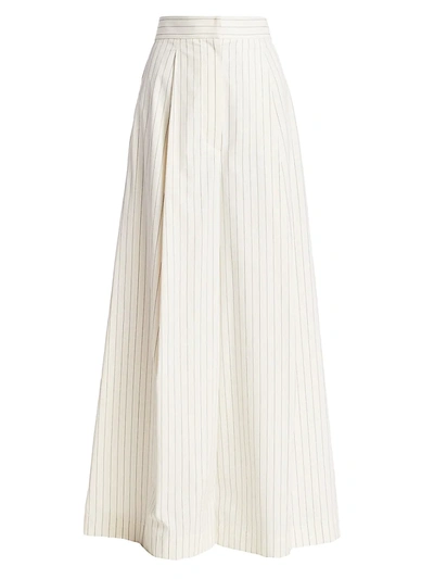Shop Brunello Cucinelli Women's Pinstripe Wide-leg Trousers In White