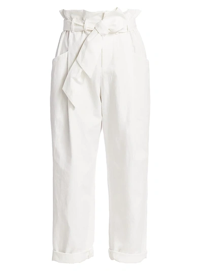 Shop Brunello Cucinelli Paperbag Cotton Linen Trousers In White