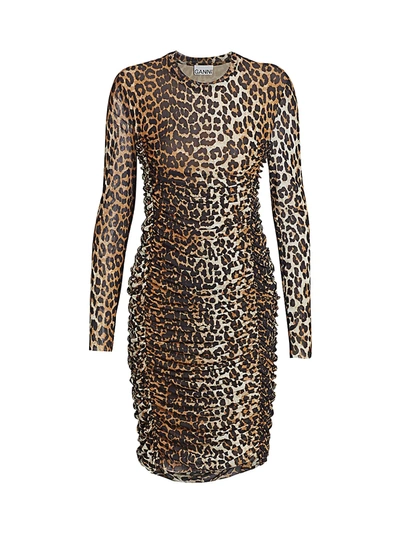 Shop Ganni Women's Leopard Print Mesh Dress
