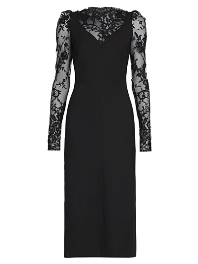 Shop Alexander Mcqueen Women's Puff Sleeve Lace Midi Dress In Black