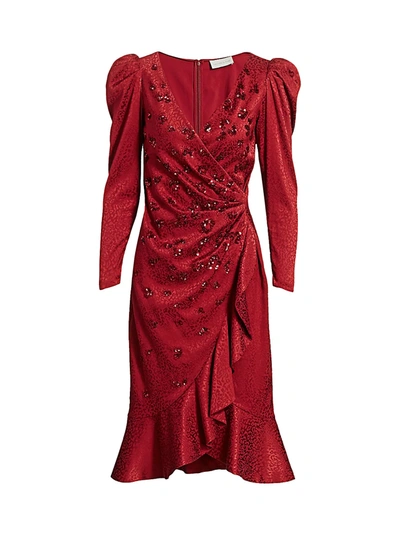Shop Ahluwalia Women's Embellished Draped Puff-sleeve Dress In Burgundy