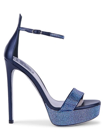 Shop René Caovilla Women's Celebrita Crystal-embellished Satin Platform Sandals In Blue