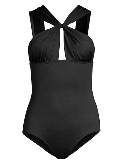 Shop Vilebrequin Women's Farce Keyhole Halter One-piece Swimsuit In Black