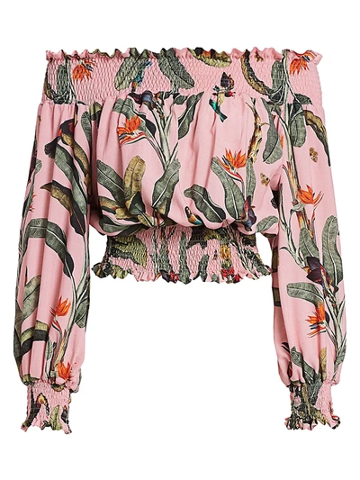 Shop Patbo Women's Tropical Print Off-the-shoulder Top In Pop Pink