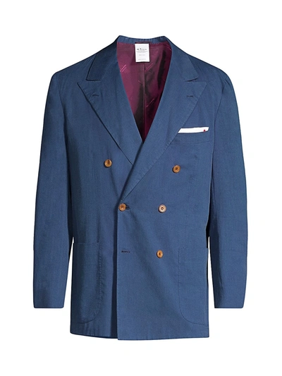 Shop Kiton Men's Double-breasted Chambray Sport Coat In Blue
