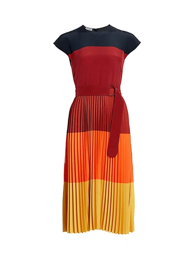 Shop Akris Punto Colorblock Pleated Midi Dress In Prickly Pear Multi