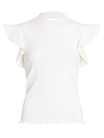 Shop Akris Punto Flounce-sleeve Cutout Knit Top In Cream