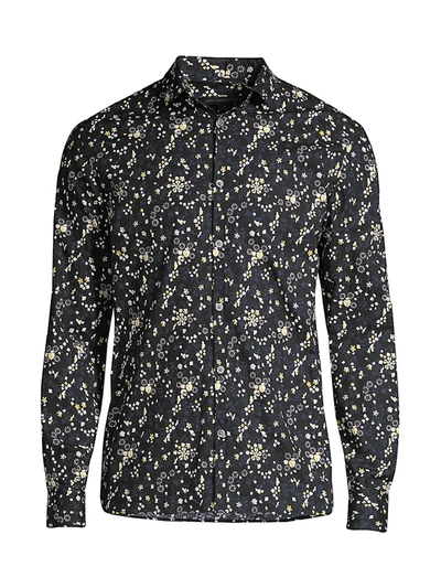 Shop John Varvatos Men's Ross Slim-fit Floral Shirt In Black