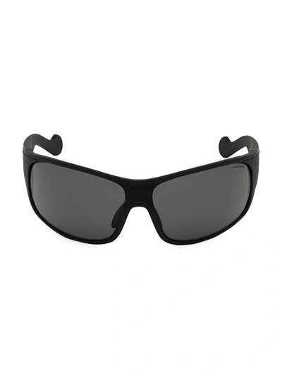 Shop Moncler Men's 50mm Wrap Sunglasses In Matte Black