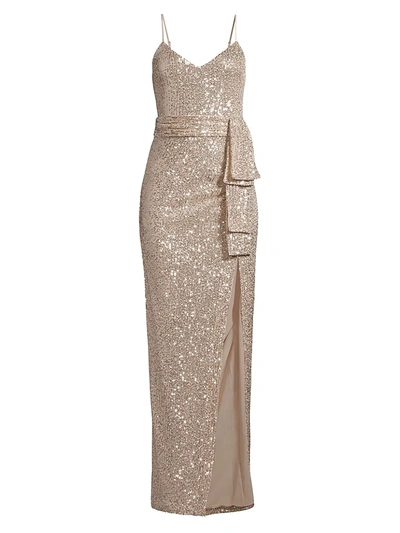 Shop Likely Emile Draped Sash Sequined Gown In Silver