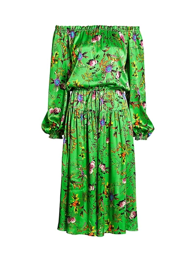 Shop Adriana Iglesias Women's Creek Off-the-shoulder Floral Stretch-silk Dress In Flowered Grass