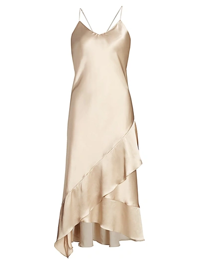 Shop Adriana Iglesias Women's Carmen Asymmetric Ruffle Silk Slip Dress In Champagne