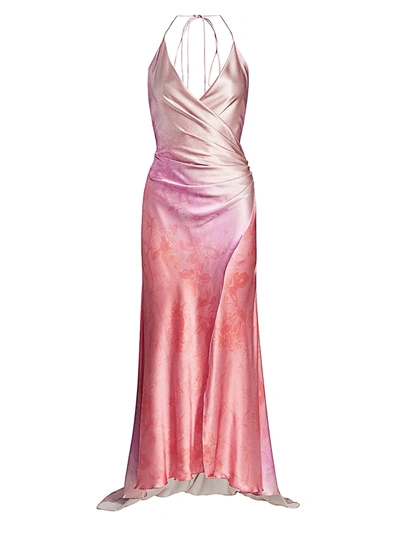 Shop Adriana Iglesias Women's Scarface Wrapped High-low Stretch-silk Gown In Blossom
