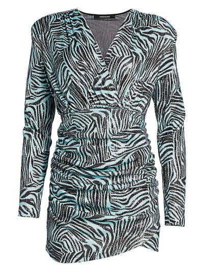 Shop Andamane Colette Zebra Print Mini Dress In Zebra Light Blue