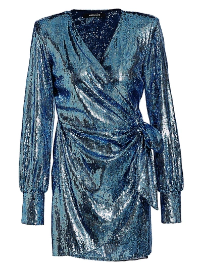 Shop Andamane Carly Sequin Wrap Dress In Blue Jeans