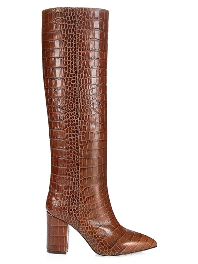 Shop Paris Texas Women's Knee-high Croc-embossed Leather Boots In Brown