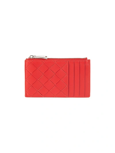 Shop Bottega Veneta Women's Zip Leather Card Case In Bright Red