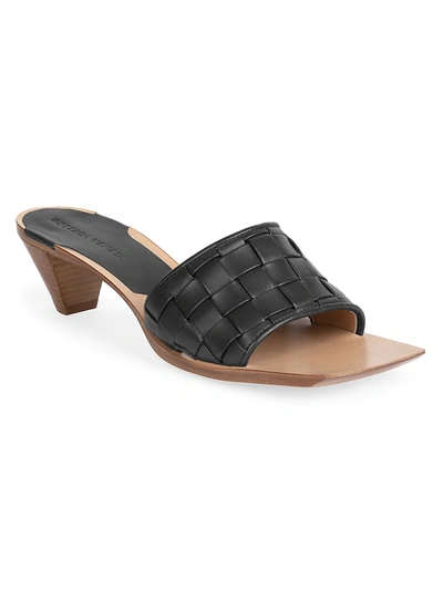 Shop Bottega Veneta Women's Bloc Woven Leather Mules In Nero