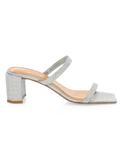Shop By Far Tanya Glitter Leather Mules In Silver