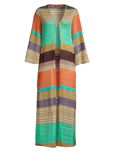 Shop Missoni Long-sleeve Open-front Chevron Cover-up In Neutral