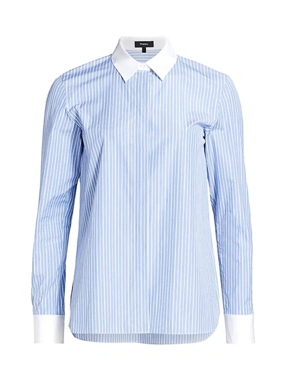 Shop Theory Women's Stripe Combo Shirt In Blue Multi
