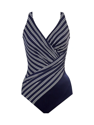 Shop Miraclesuit Swim Women's Belmont Stripe One-piece Swimsuit In Midnight