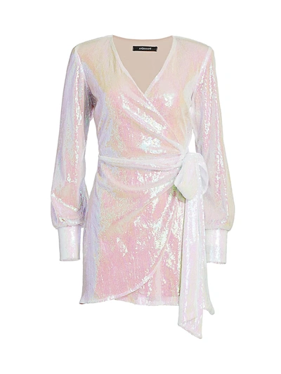 Shop Andamane Carly Sequin Mini Wrap Dress In Hologram