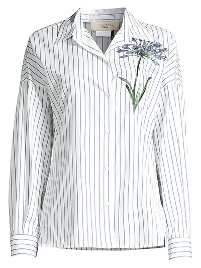 Shop Weekend Max Mara Antony Stripe & Floral Embroidery Cotton Shirt In Ivory