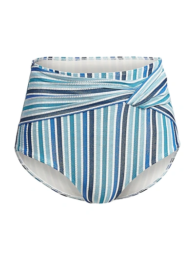 Shop Jonathan Simkhai Women's Striped High-waist Bikini Bottom In Blue Stripe
