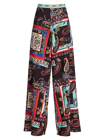 Shop Alice And Olivia Athena Paisley Wide-leg Trousers In Royalty Paisley