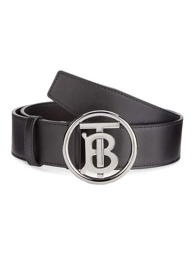Shop Burberry Men's Logo Leather Belt In Black