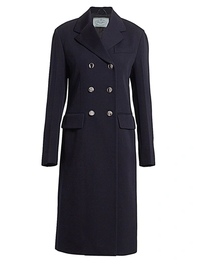Shop Prada Women's Double Breasted Wool Coat In Blue