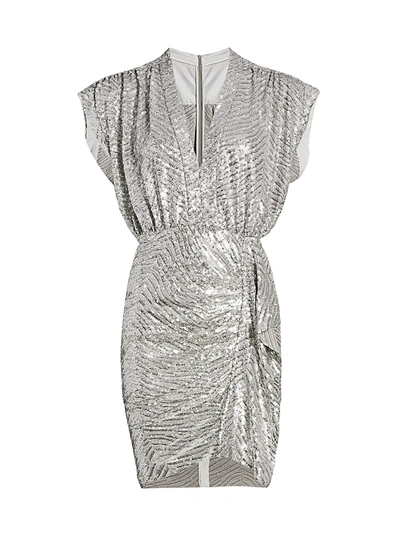 Shop Iro Sagria Zebra Sequin Dolman-sleeve Mini Dress In Silver