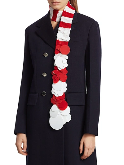 Shop Prada Women's Cashmere Knit Paillette Scarf In Red White