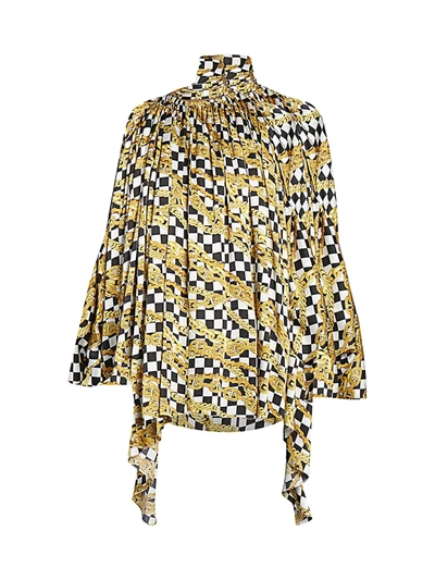 Shop Balenciaga Women's Chain Print Silk Blouse In Neutral