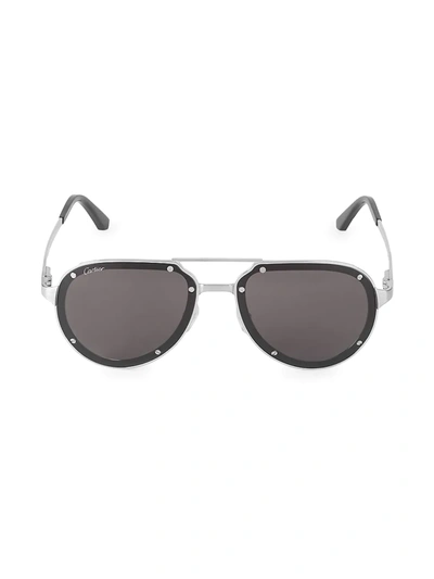 Shop Cartier 60mm Aviator Titanium Sunglasses In Silver