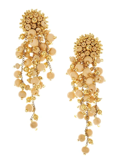 Shop Oscar De La Renta Women's Glass & Wood Beaded Cascade Drop Clip-on Earrings In Ivory