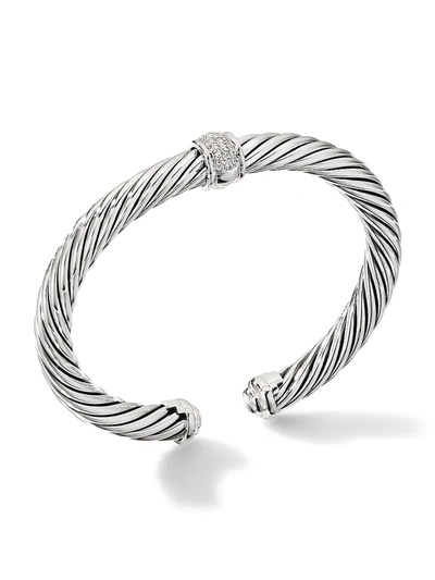 Shop David Yurman Women's Cable Classic Center Station Bracelet With Pavé Diamonds In Silver